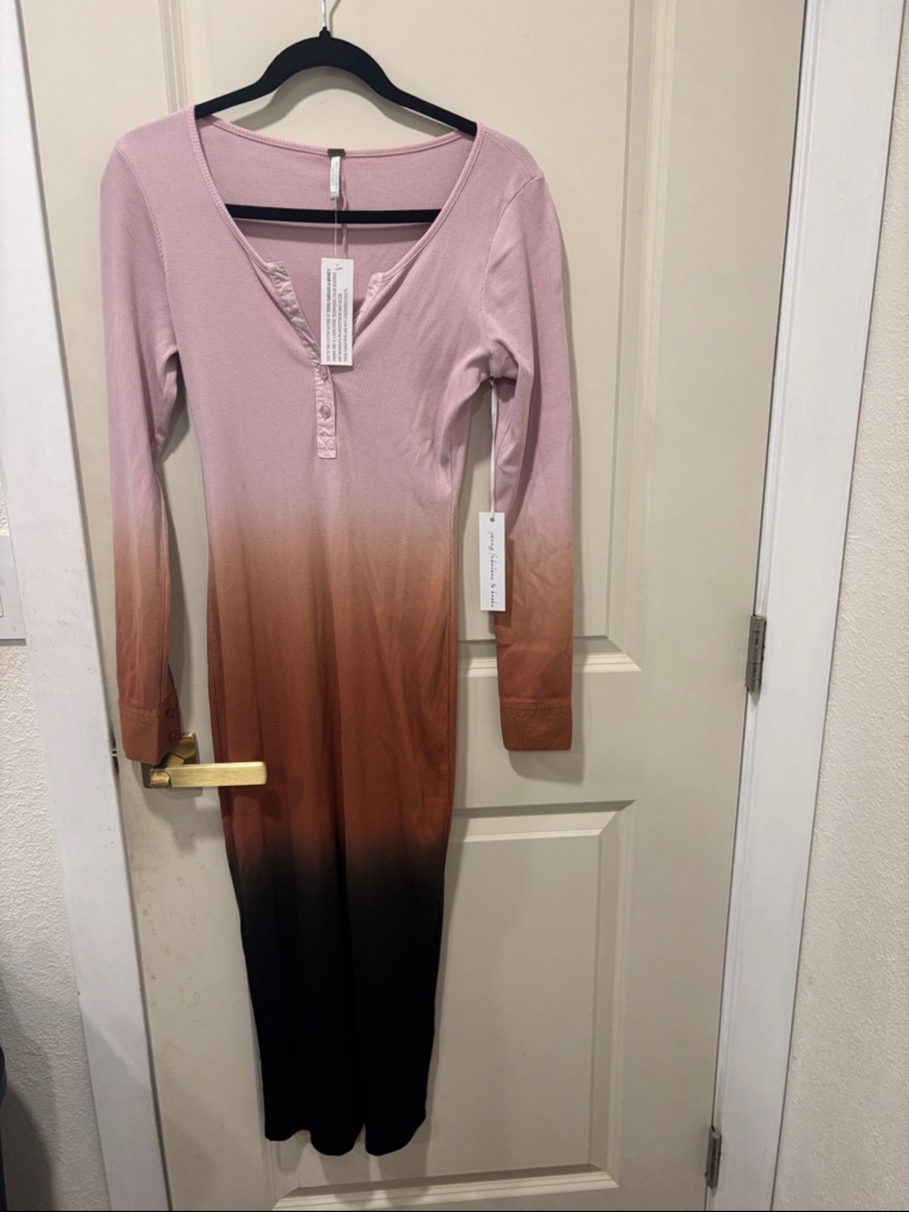 Women's Ombre Henley Maxi Dress - Pink to Brown